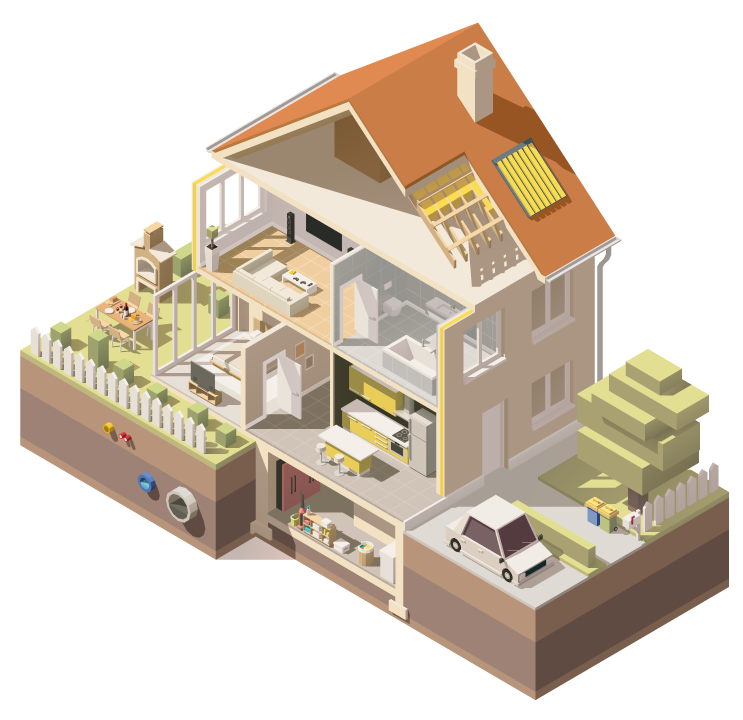Diagram of a all of the systems that will be checked during a home inspection